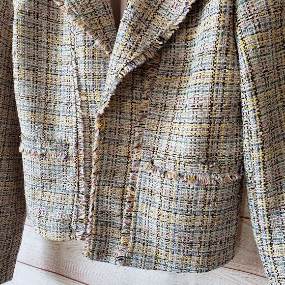 LOFT Frayed Edge Tweed Woven Lined Open Front Jacket with Pockets Women's Size 4 - Picture 7 of 10